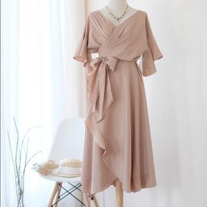 Flowing Taupe Wrap Dress